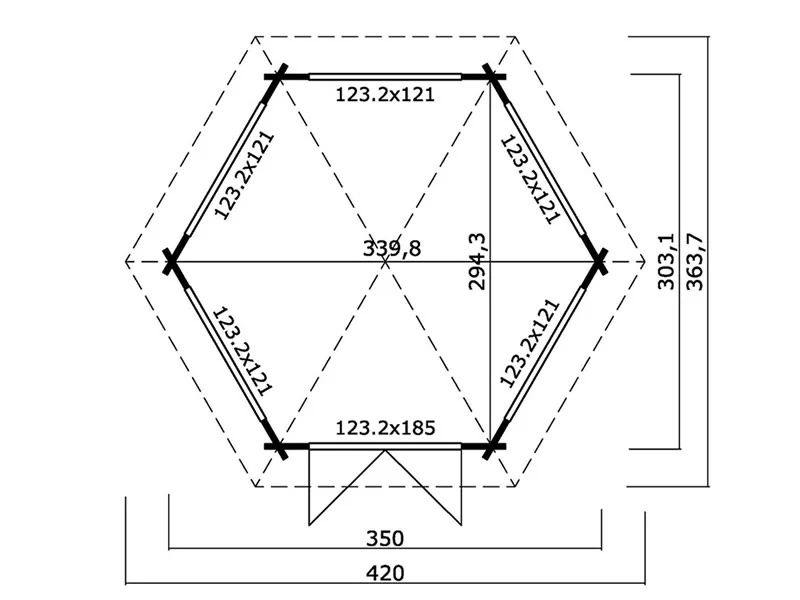 Drewniany pawilon Alicante, sześciokątny 3,5x3,03x3,07m, 44mm, Jasny szary - Image 3