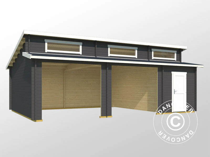 Drewniany podwójny gara, wiata Vaasa, 7,8x5,2x3,21m, 44mm, Ciemny szary - Image 2