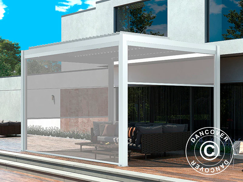 Elektryczny parawan boczny do bioklimatycznej pawilonu pergola San Pablo, 3m, Biały/Jasny szary - Image 3