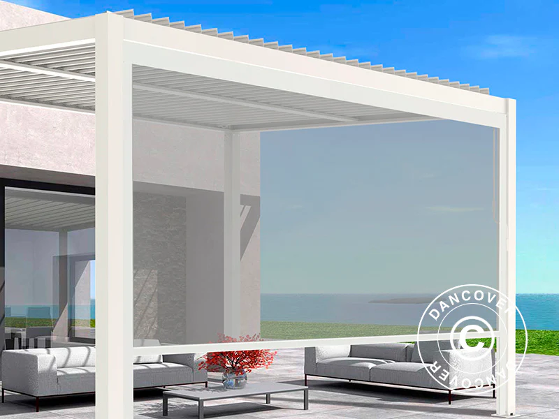 Elektryczny parawan boczny do bioklimatycznej pawilonu pergola San Pablo, 4m, Biały/Jasny szary - Image 2