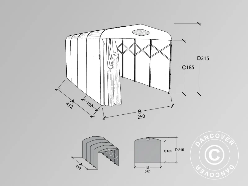 Garaż składany tunelowy (Samochodowy), 2,5x4,12x2,15m, Beżowy - Image 3