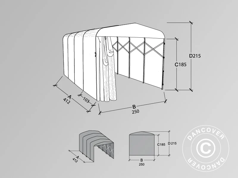 Garaż składany tunelowy (Samochodowy), ECO, 2,5x4,12x2,15m, Beżowy - Image 3
