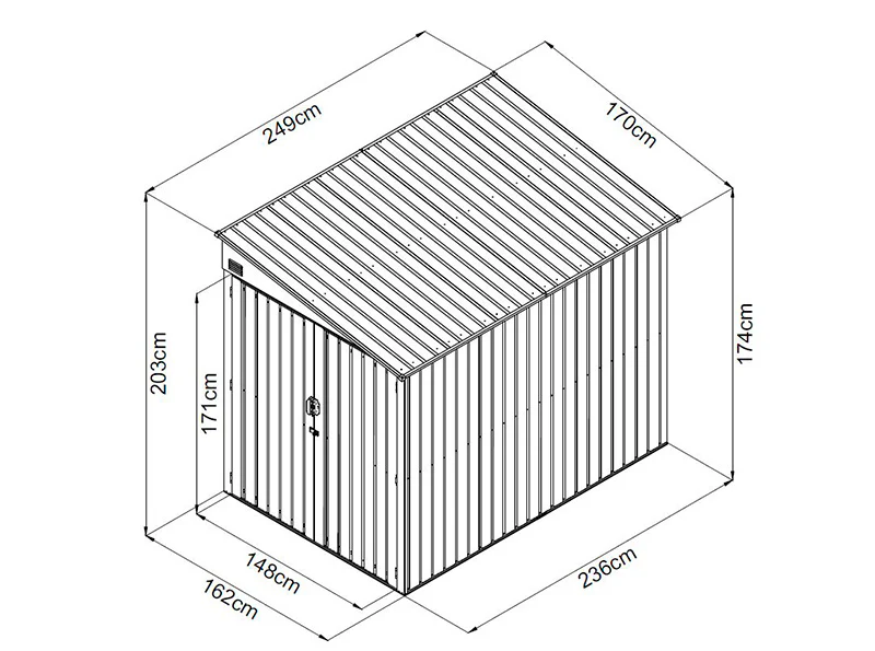Metalowa szopa (do przechowywania motocykli/rowerów), 1,7x2,49x2,03m, 4,25m², Antracyt - Image 6
