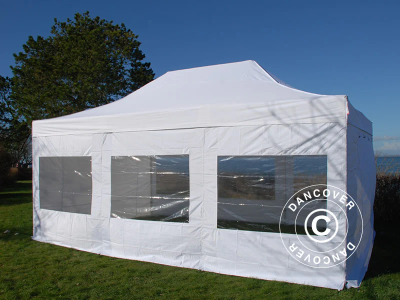 Namiot dla odwiedzających FleXtents PRO 4x6m biały, w tym 8 ścian bocznych i 1 przezroczysta ściana działowa - Image 5