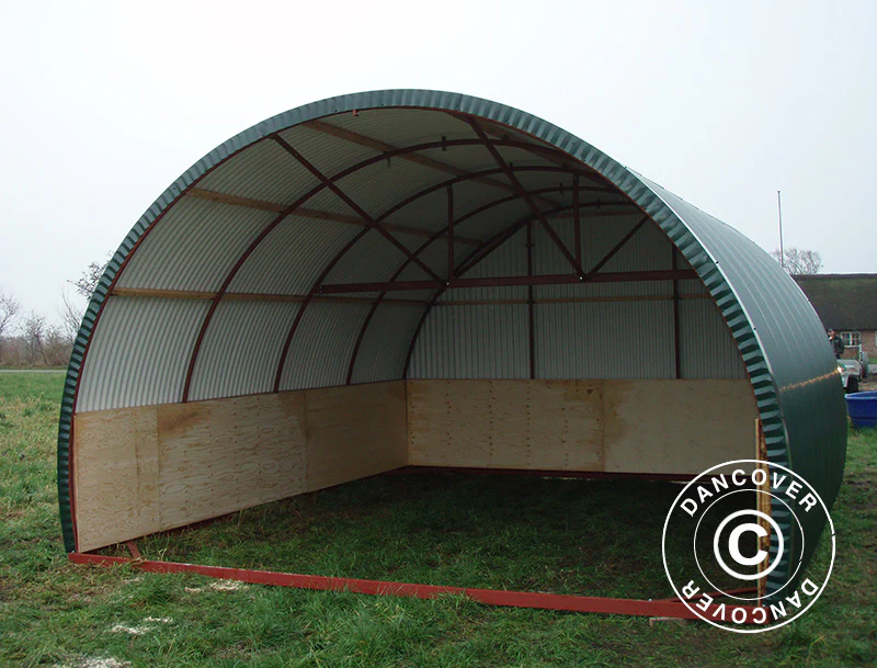 Namiot dla zwierząt gospodarskich z drewnianymi panelami, 5x6x3,23m, Ciemnozielona - Image 2