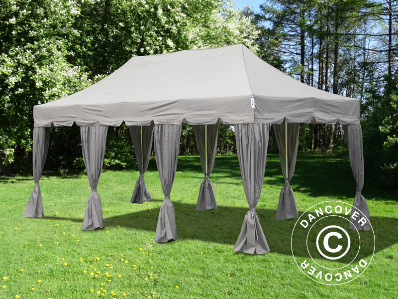 Namiot Ekspresowy FleXtents PRO "Peaked" 4x6m Latte, mq 8 ściany boczne & ozdobnymi kurtynami - Image 3