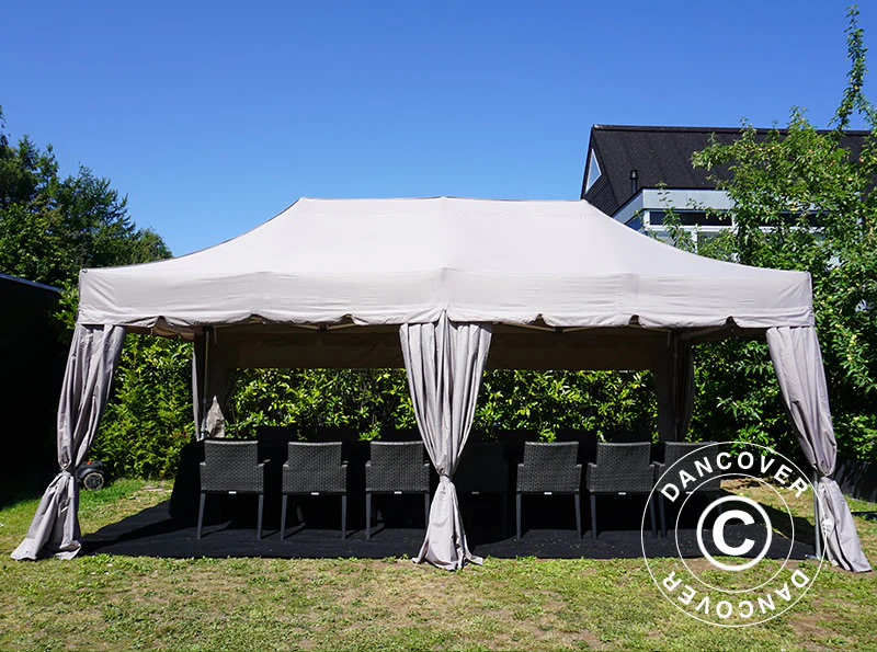 Namiot Ekspresowy FleXtents PRO "Peaked" 4x8m Latte, mq 6 ozdobnymi kurtynami - Image 4