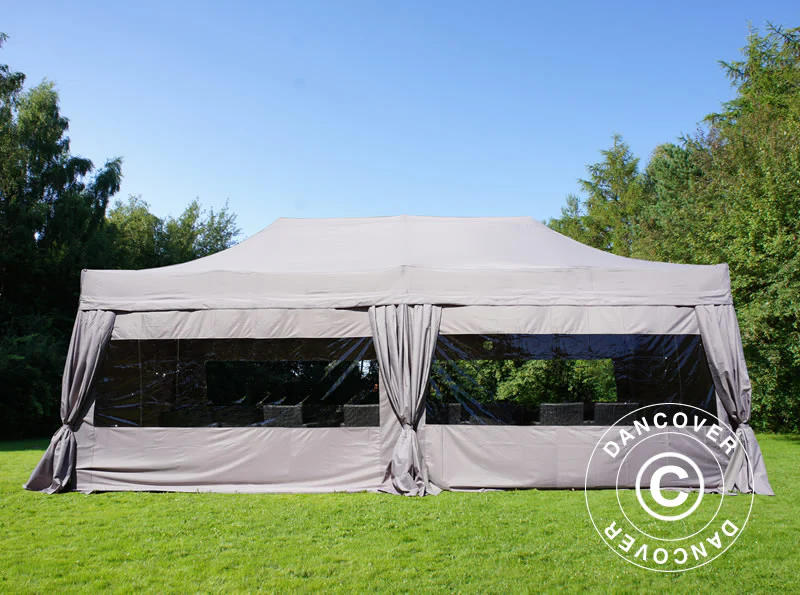 Namiot Ekspresowy FleXtents PRO Steel 4x8m Latte, mq 6 ściany boczne & ozdobnymi kurtynami - Image 2
