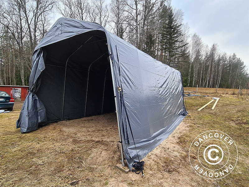 Namiot garażowy 3,77x7,3x3,18m PCV, Szary - Image 9