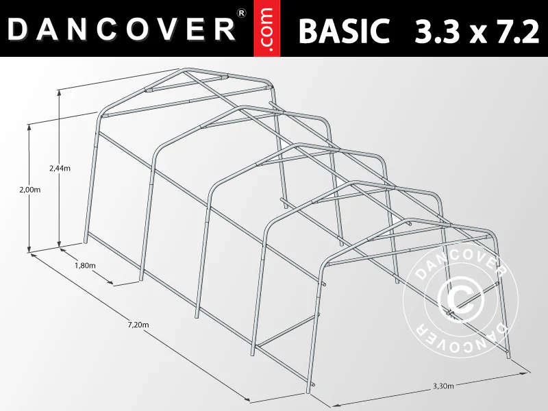 Namiot garażowy Basic 3,3x7,2x2,4 m PE, szary - Image 8