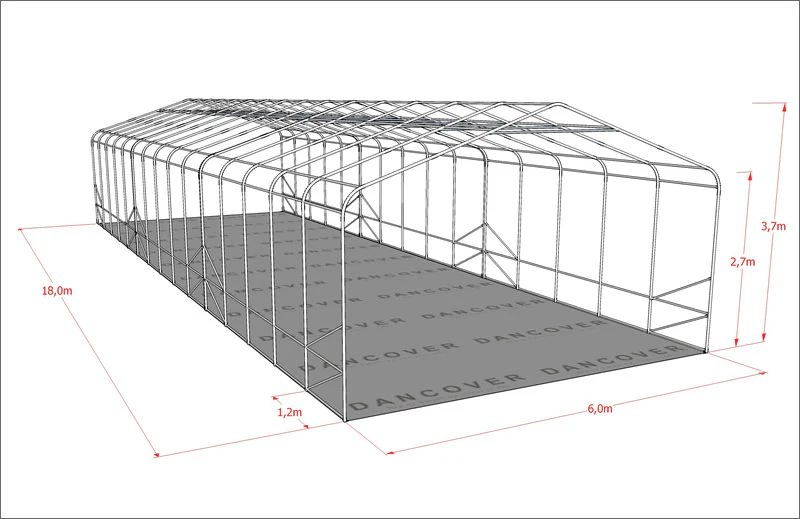 Namiot magazynowy PRO 6x18x3,7m PCV ze świetlikiem, Szary - Image 12