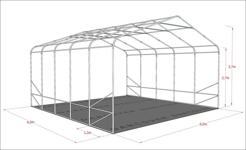 Namiot magazynowy PRO 6x6x3,7m, PE, Szary - Image 13