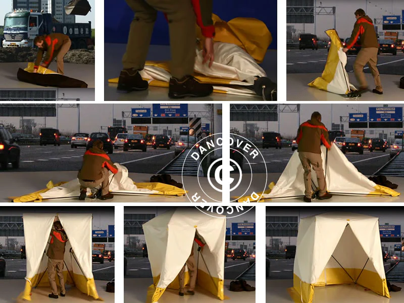 Namiot roboczy, FleXshelter Basic, 2,1x2,1x2m, Trudnopalny, Źółto-Biały - Image 11