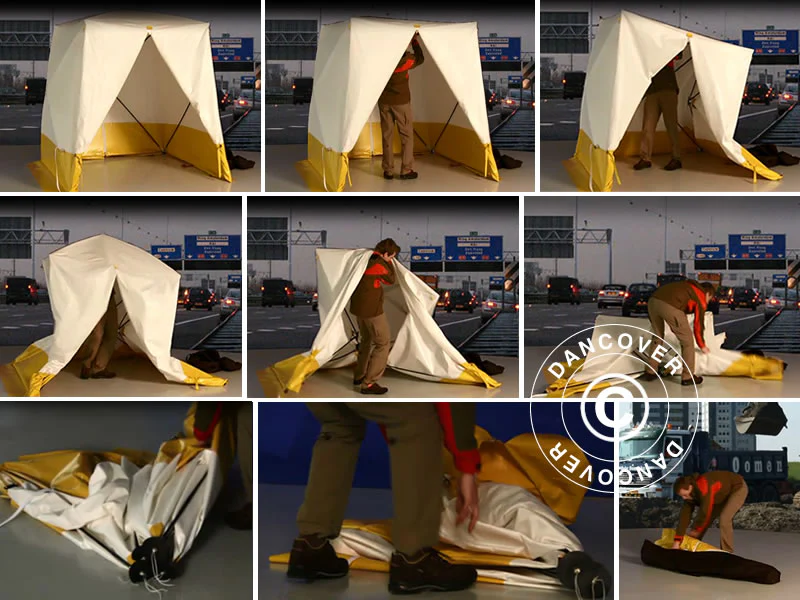Namiot roboczy, FleXshelter PRO+, 2,1x2,1x2m, PVC, Trudnopalny, Źółto-Biały - Image 12