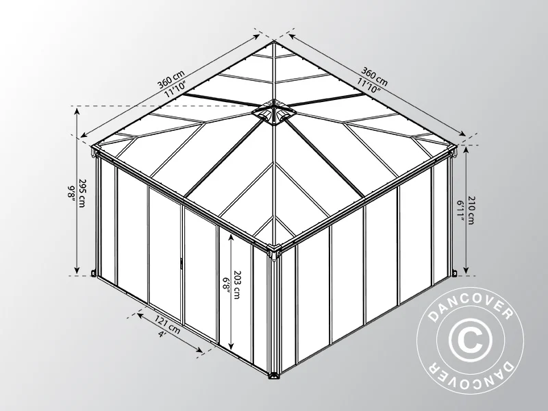 Oranżeria, pawilon LEDRO, 12,96m², Palram/Canopia, 3,6x3,6x2,95m, Szary - Image 7