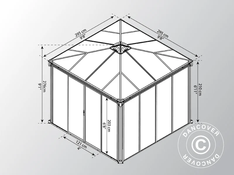 Oranżeria, pawilon LEDRO, 8,7m², Palram/Canopia, 2,95x2,95x2,76m, Szary - Image 4
