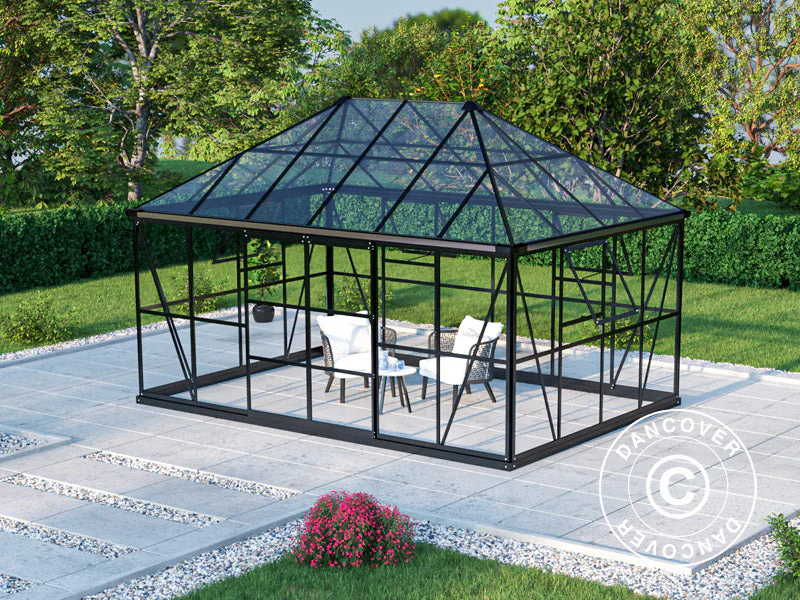Oranżeria, pawilon ze szkła 12m², 4,2x2,86x2,84m z podstawą, Czarna - Image 3