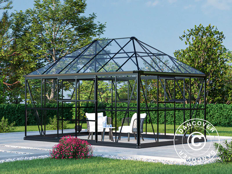 Oranżeria, pawilon ze szkła 12m², 4,2x2,86x2,84m z podstawą, Czarna - Image 4