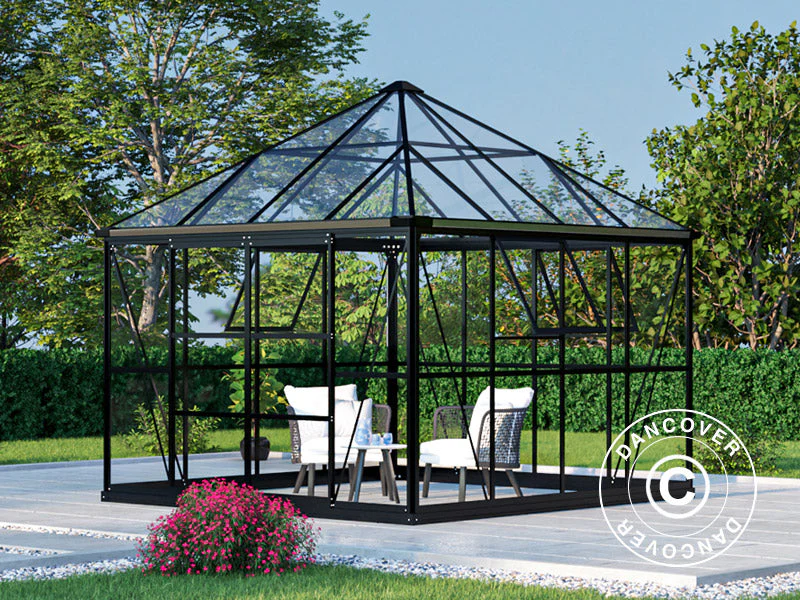 Oranżeria, pawilon ze szkła 8,06m², 2,82x2,86x2,8m z podstawą, Czarna - Image 3