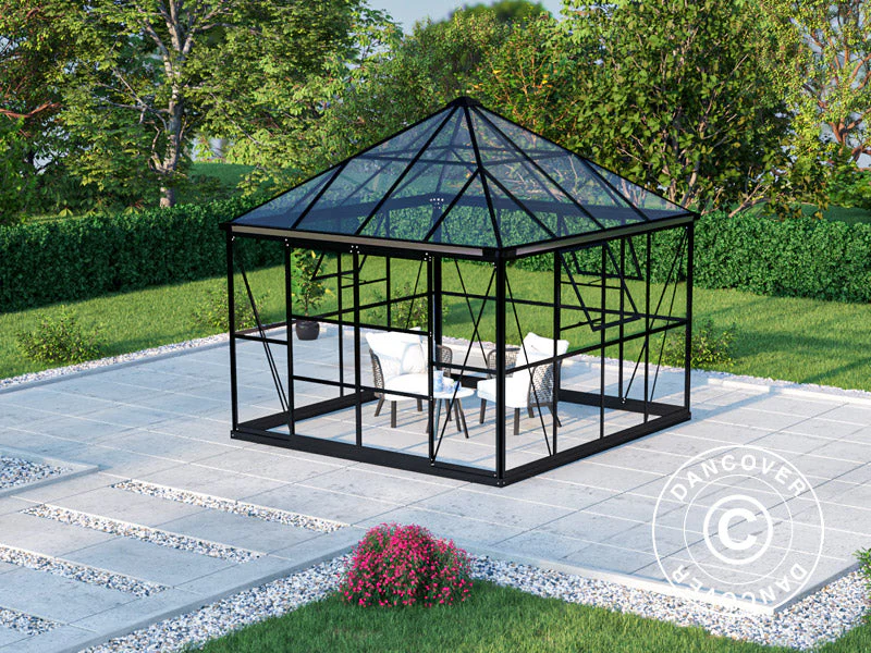 Oranżeria, pawilon ze szkła 8,06m², 2,82x2,86x2,8m z podstawą, Czarna - Image 4