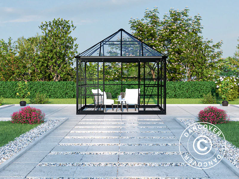 Oranżeria, pawilon ze szkła 8,06m², 2,82x2,86x2,8m z podstawą, Czarna - Image 5