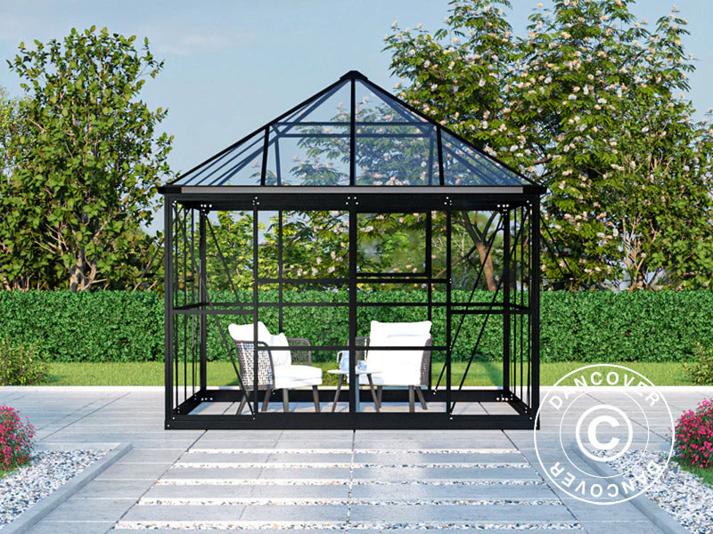 Oranżeria, pawilon ze szkła 8,06m², 2,82x2,86x2,8m z podstawą, Czarna - Image 6
