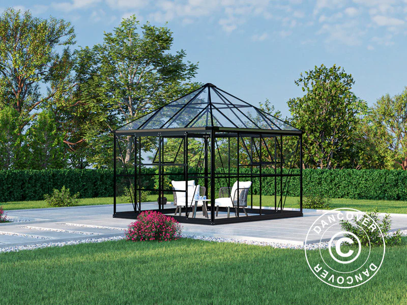 Oranżeria, pawilon ze szkła 8,06m², 2,82x2,86x2,8m z podstawą, Czarna - Image 7