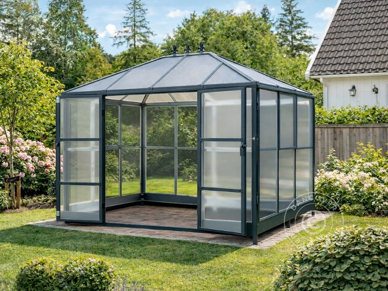 Oranżeria poliwęglan z podstawą, 6,1m2, 2,84x2,15x2,43m, Czarny - Image 2