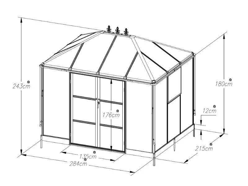 Oranżeria poliwęglan z podstawą, 6,1m2, 2,84x2,15x2,43m, Czarny - Image 8