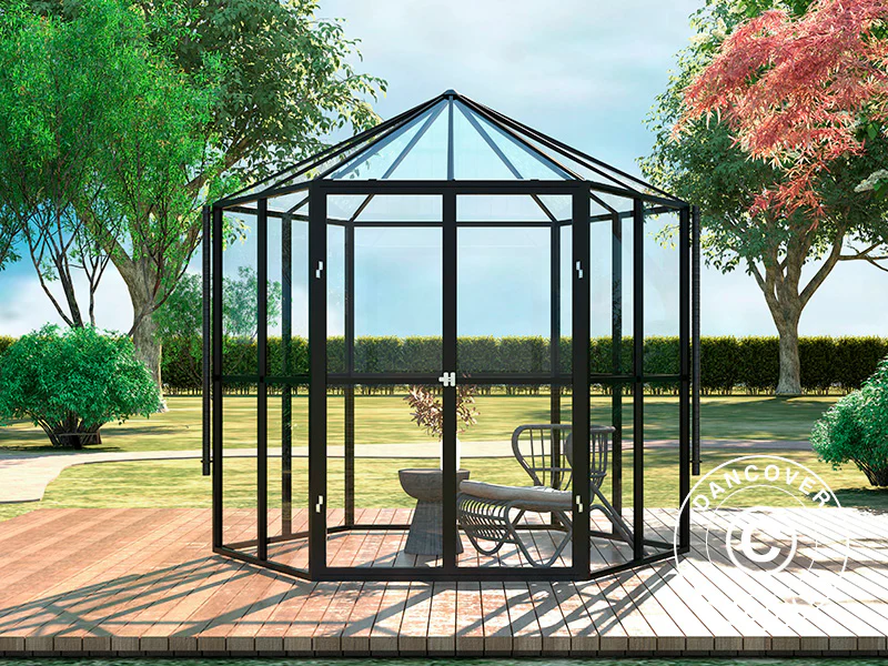 Oranżeria sześciokątna ze szkła 3,74m², 2,08x2,4x2,32m, Czarna - Image 2