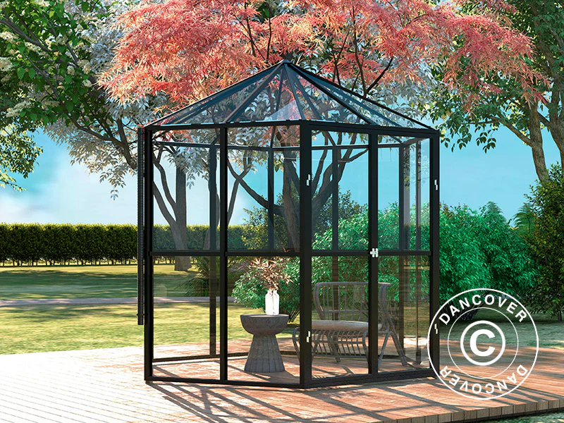 Oranżeria sześciokątna ze szkła 3,74m², 2,08x2,4x2,32m, Czarna - Image 3