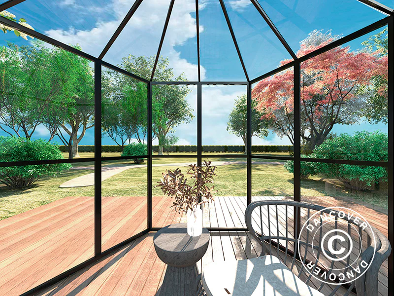 Oranżeria sześciokątna ze szkła 3,74m², 2,08x2,4x2,32m, Czarna - Image 4