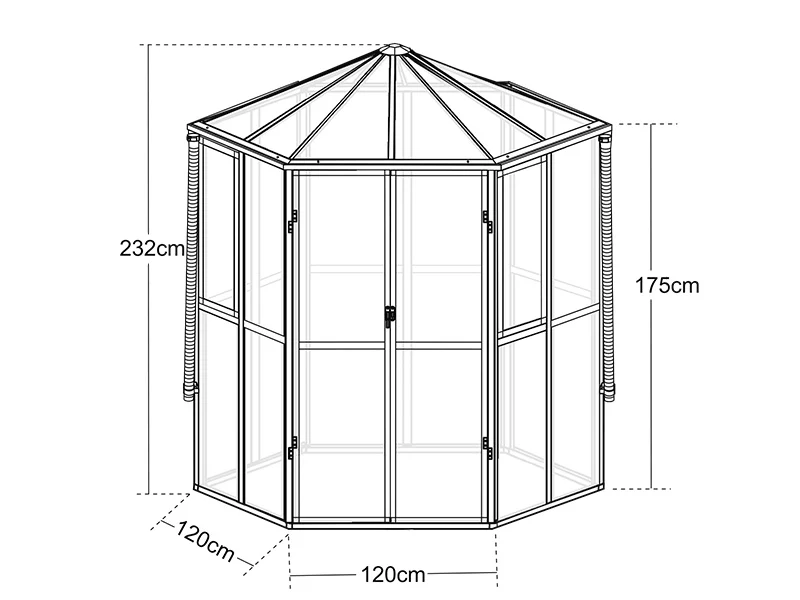 Oranżeria sześciokątna ze szkła 3,74m², 2,08x2,4x2,32m, Czarna - Image 6
