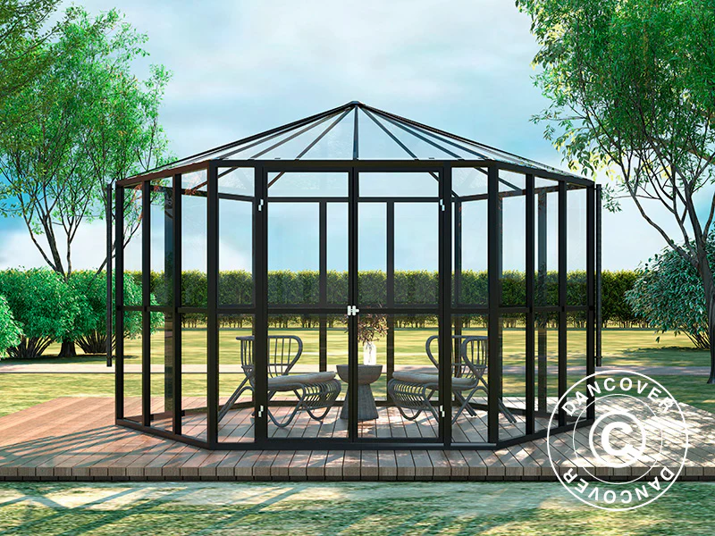 Oranżeria sześciokątna ze szkła 8,42m², 3,12x3,6x2,42m, Czarna - Image 2
