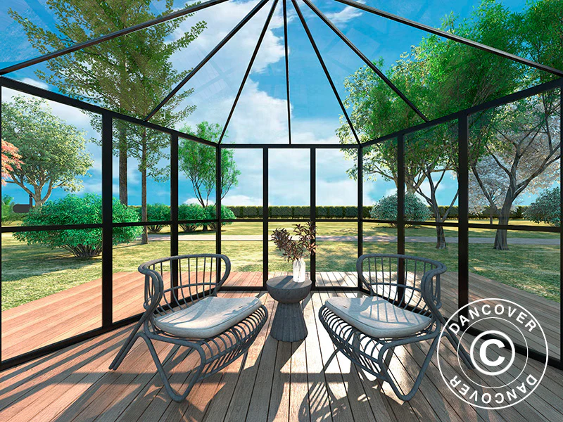 Oranżeria sześciokątna ze szkła 8,42m², 3,12x3,6x2,42m, Czarna - Image 4