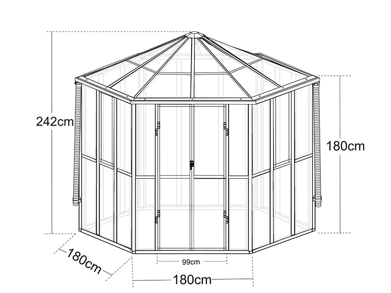 Oranżeria sześciokątna ze szkła 8,42m², 3,12x3,6x2,42m, Czarna - Image 6