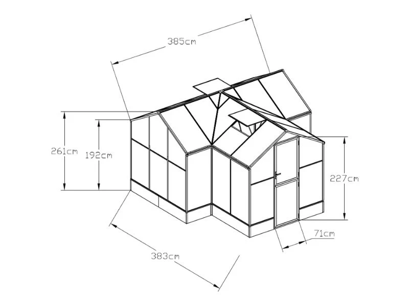 Oranżeria, szklarnia poliwęglan/szkło, 14,75m2, 3,83x3,85x2,61m z podstawą, Czarny - Image 5