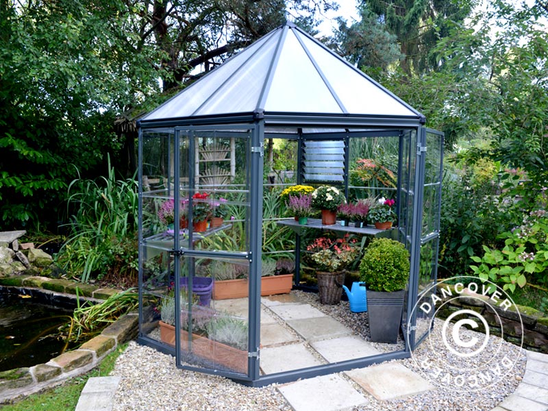 Oranżeria z poliwęglanu OASIS, sześciokątna 3,91m², Palram/Canopia, 2,13x2,47x2,67m, Antracyt - Image 3