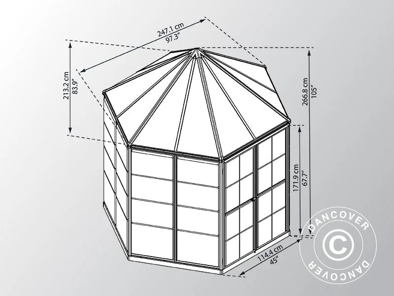 Oranżeria z poliwęglanu OASIS, sześciokątna 3,91m², Palram/Canopia, 2,13x2,47x2,67m, Antracyt - Image 9