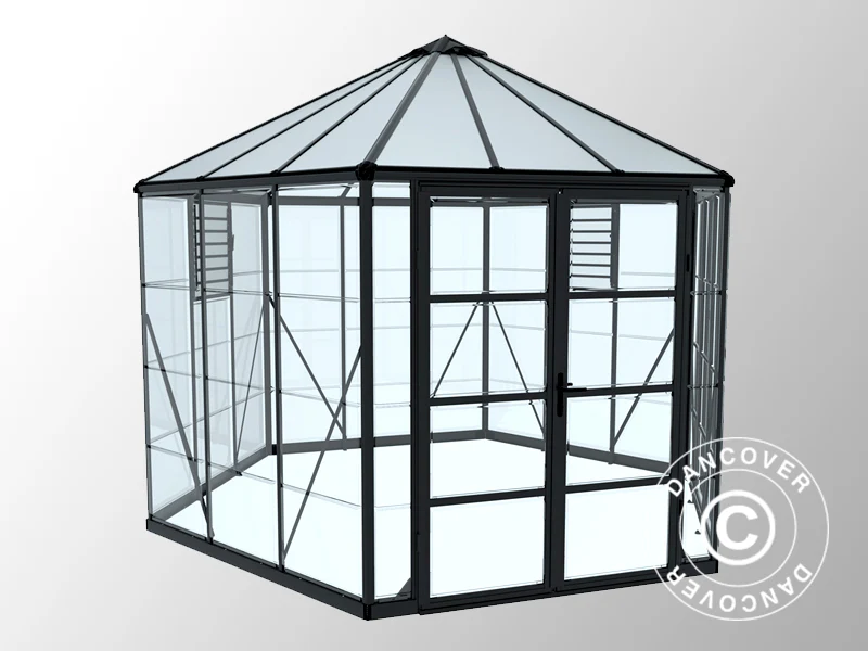 Oranżeria z poliwęglanu OASIS, sześciokątna 8,6m², Palram/Canopia, 3,16x3,63x2,89m, Antracyt - Image 5