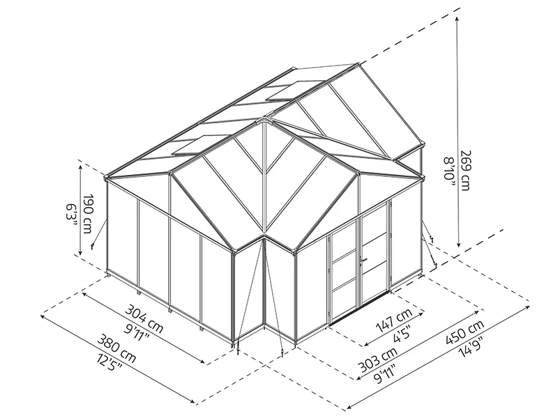 Oranżeria z poliwęglanu Triomphe z podstawą, 17,1m², Palram/Canopia, 4,5x3,8x2,69m, Czarna - Image 5