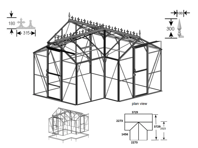 Ozdobne zwieńczenie z kwiatonami do oranżerii 3,73x3,73x2,32m, Czarne - Image 3