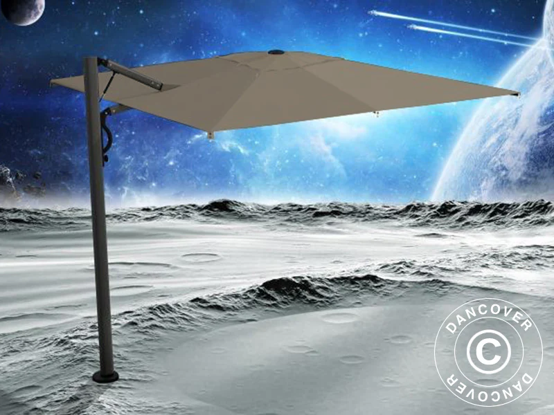 Parasol ogrodowy na wysięgniku z podstawą, Galaxia Astro Carbon, 3x3m, szarobrązowy - Image 2
