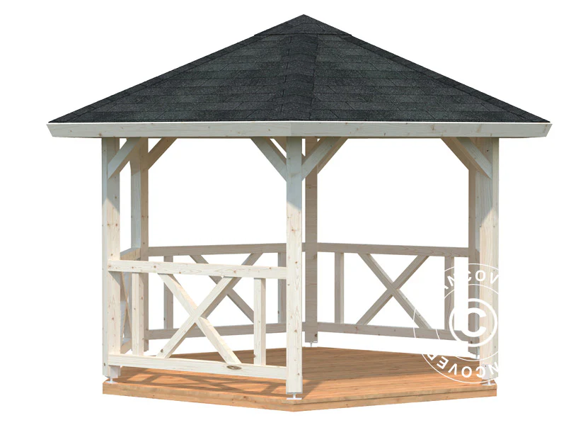 Pawilon drewniany z podłogą drewnianą, 3,37x3,37x3,13m, 9,9m², naturalne drewno - Image 2