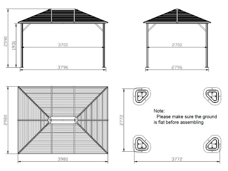 Pawilon ogrodowy San Luis Steel+ z zasłonami i moskitierą, 3x4m, Czarny - Image 6