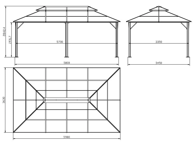 Pawilon ogrodowy Santa Ana Steel+ z zasłonami i moskitierą, 3,65x6m, Czarny - Image 7