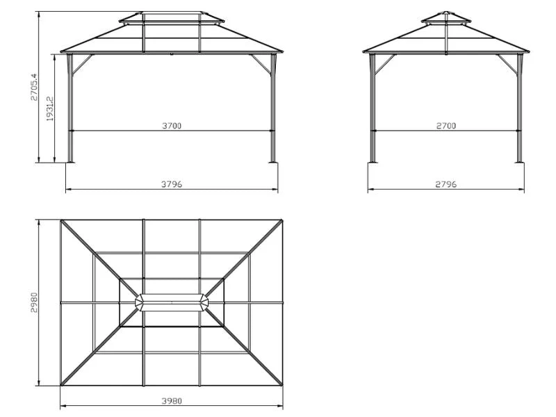 Pawilon ogrodowy Santa Ana Steel+ z zasłonami i moskitierą, 3x4m, Czarny - Image 7