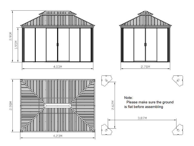 Pawilon ogrodowy Santa Fe Alu+ z bocznymi ściankami i drzwiami przesuwnymi, 3x4,25m, Czarny - Image 8