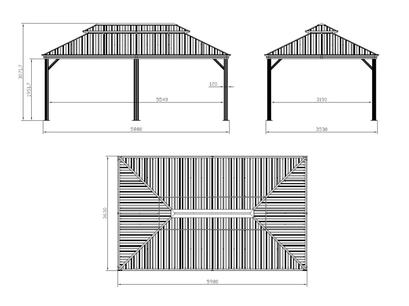Pawilon Santa Fe Alu+ z zasłonami i moskitierą, 3,65x6m, Brąz - Image 7