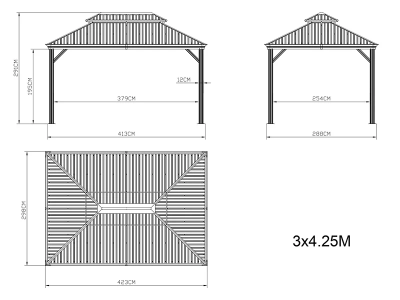 Pawilon Santa Fe Alu+ z zasłonami i moskitierą, 3x4,25m, Czarny - Image 6